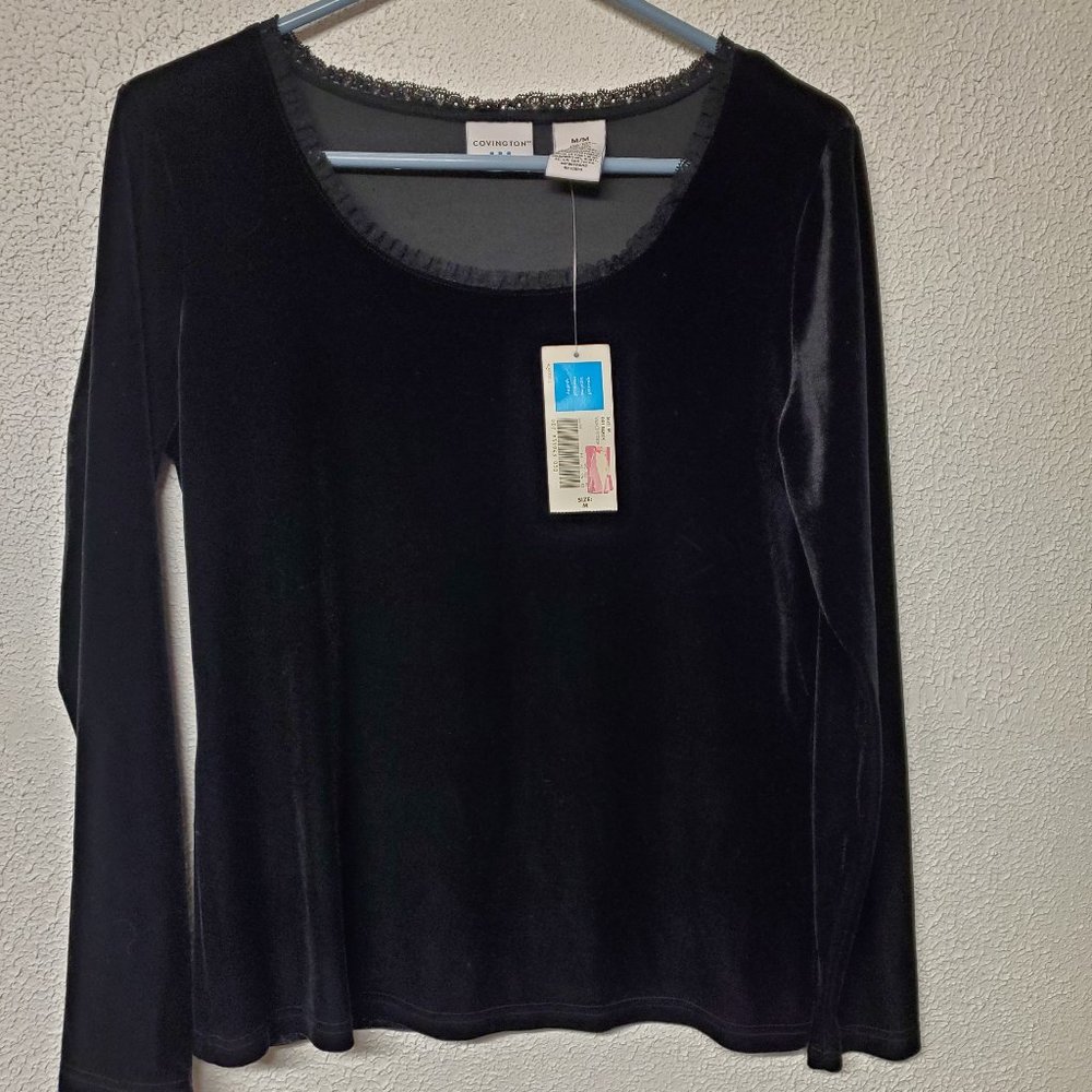 Blouse - Women Tops - Black Long Sleeve - Size M (10/12) - Convington - NWT